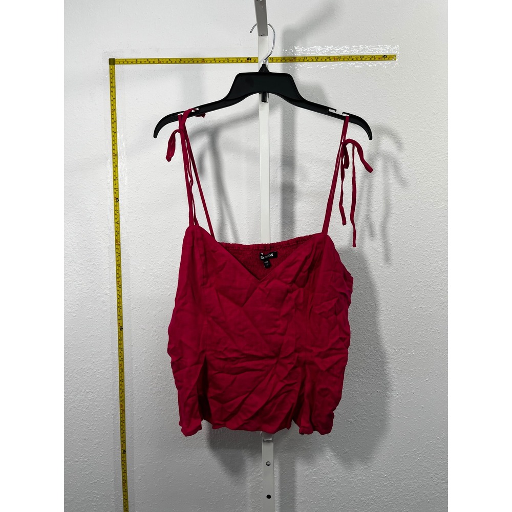Express Womens XL pink Linen Blend Tie Shoulder Smocked Peplum‎ Cami Top